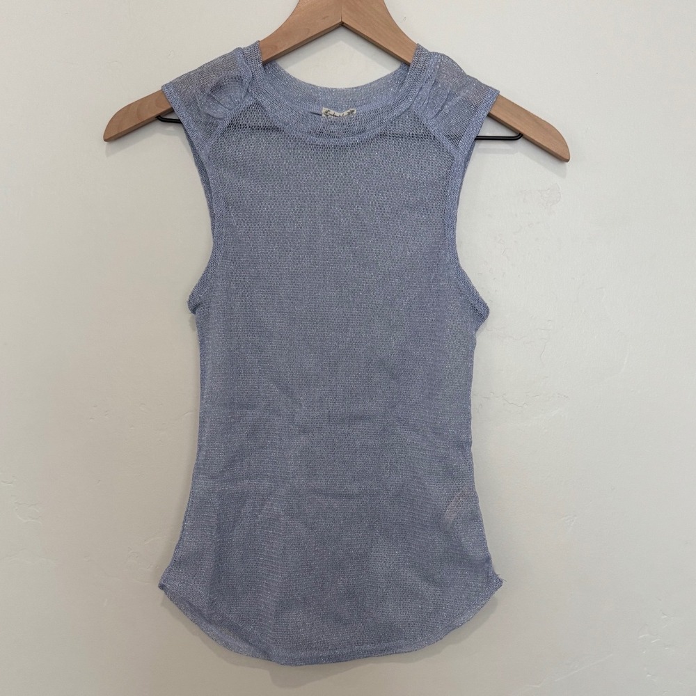 Free People‎ Ladies After Party Silver Mesh Tank Size XS Metallic Sheer Cami